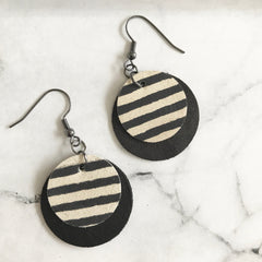 Black and white Leather Disc Earrings