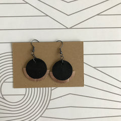 Black and Gold Leather Geometric Semi Circle Earrings