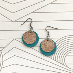 Turquoise Leather Disc Earrings