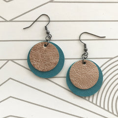 Turquoise Leather Disc Earrings