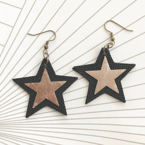 Black and Gold Statement Star Earrings