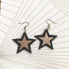 Black and Gold Statement Star Earrings