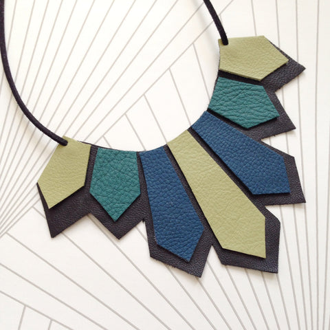 Hand Cut geometric contemporary modern leather jewellery necklace