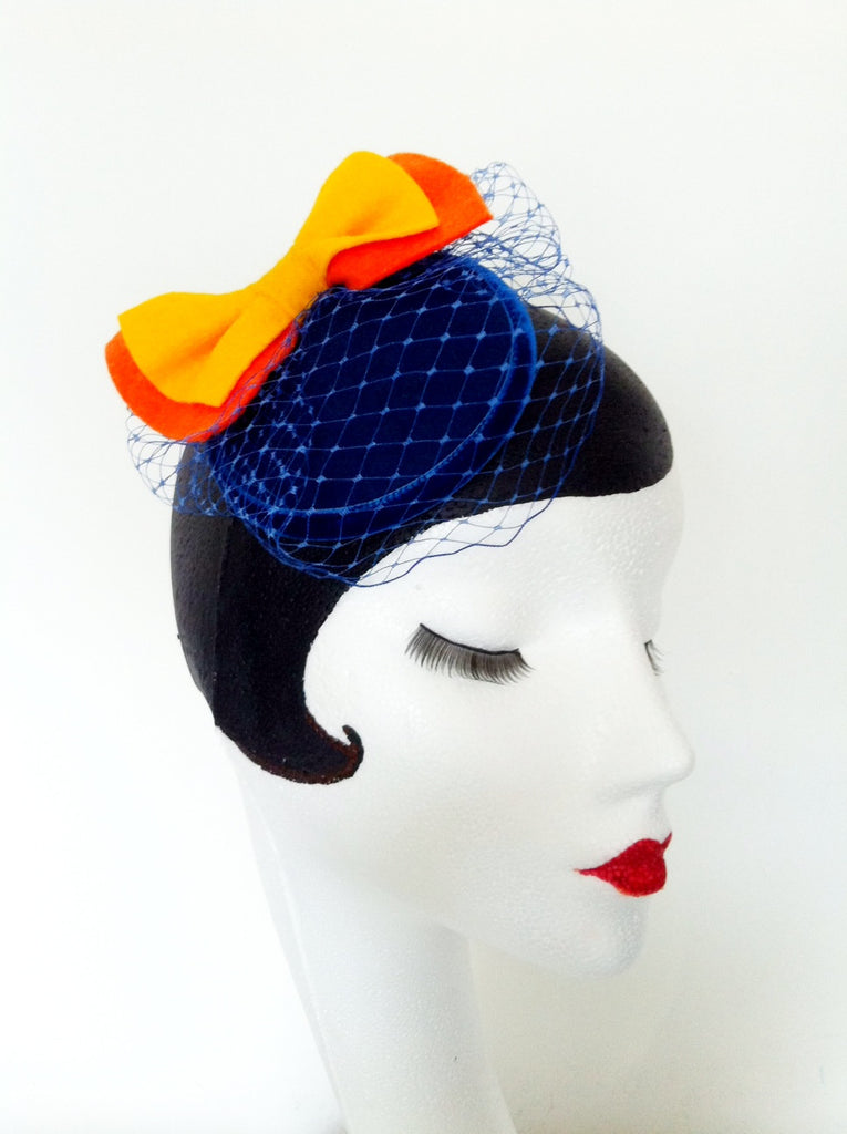 Orange and primrose yellow bow fascinator