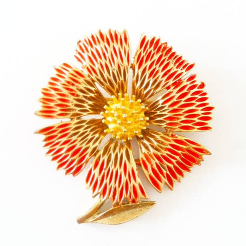 Orange enamel flower brooch - sold out