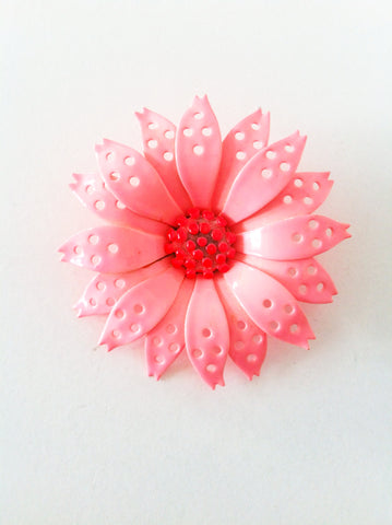 Baby pink enamel flower brooch - sold