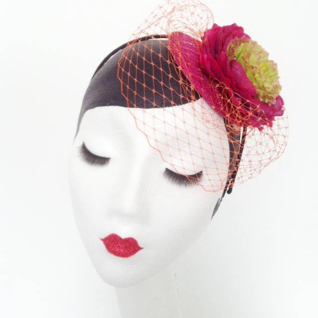 Pink and green floral fascinator
