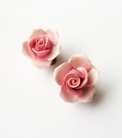 Pretty pink rose clip on earrings - sold